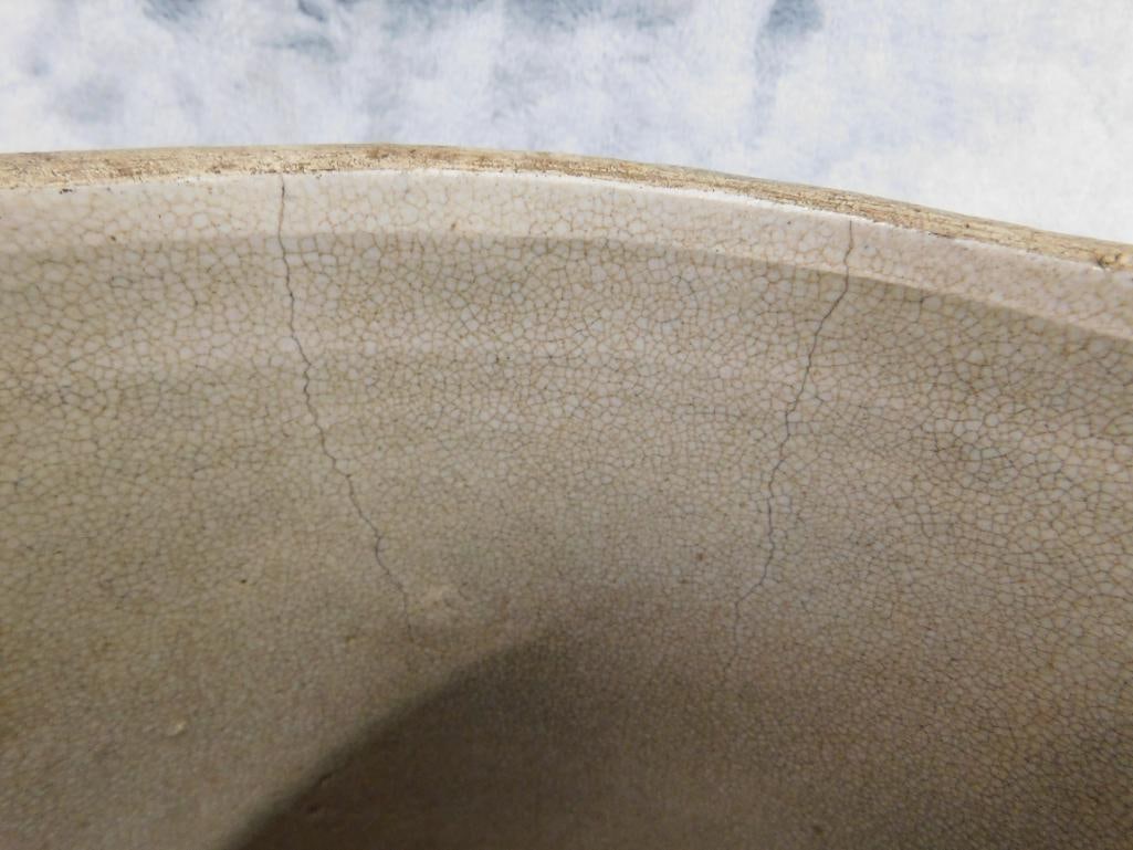 2 Gallon Pottery Crock - Has Crack and Chip - 9" x 9.75" - 5