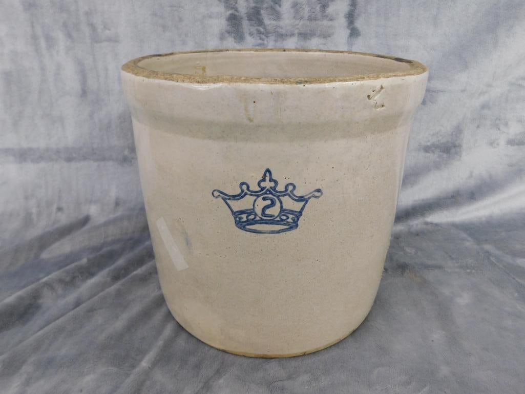 2 Gallon Pottery Crock - Has Crack and Chip - 9" x 9.75" - 7