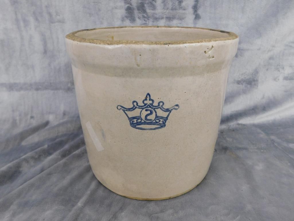2 Gallon Pottery Crock - Has Crack and Chip - 9" x 9.75" - 8