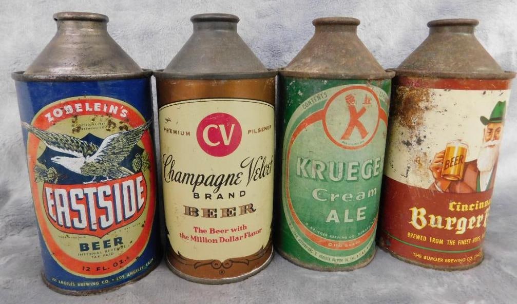 Group of 4 Dome Top Beer Cans - "Eastside" - "Champagne Velvet" - "Krueger": "Cincinnati Burger Brau" - See Photos For Condition and Details
