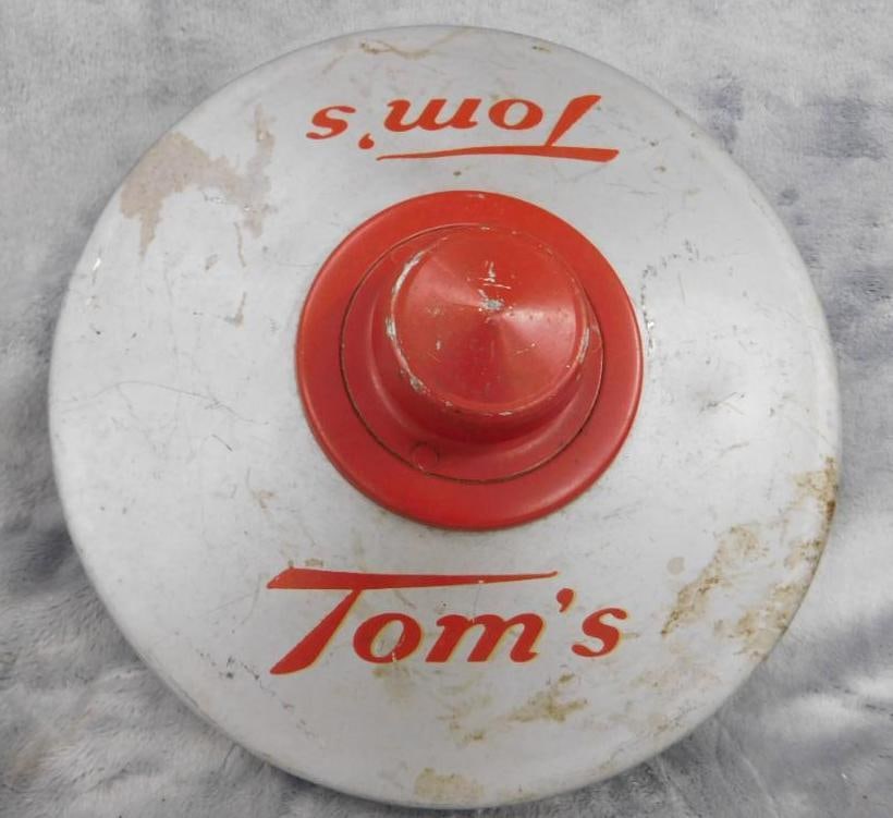 Vintage Aluminum "Tom's" Snacks" Lid Only - 9.25" In Diameter: See Photos For Condition and Details
