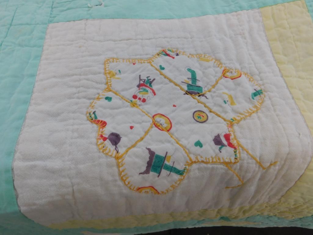 Hand Sewn Childs Quilt - Has a Couple Small Tears - 51" x 35" - 2