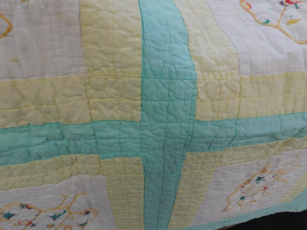 Hand Sewn Childs Quilt - Has a Couple Small Tears - 51" x 35" - 4