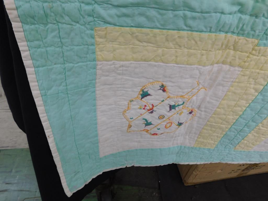 Hand Sewn Childs Quilt - Has a Couple Small Tears - 51" x 35" - 5