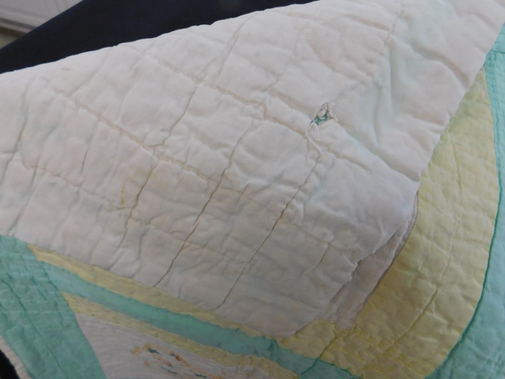 Hand Sewn Childs Quilt - Has a Couple Small Tears - 51" x 35" - 6