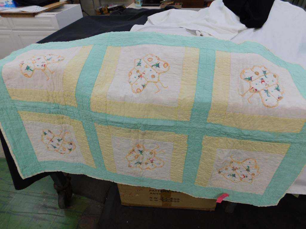 Hand Sewn Childs Quilt - Has a Couple Small Tears - 51" x 35" - 8