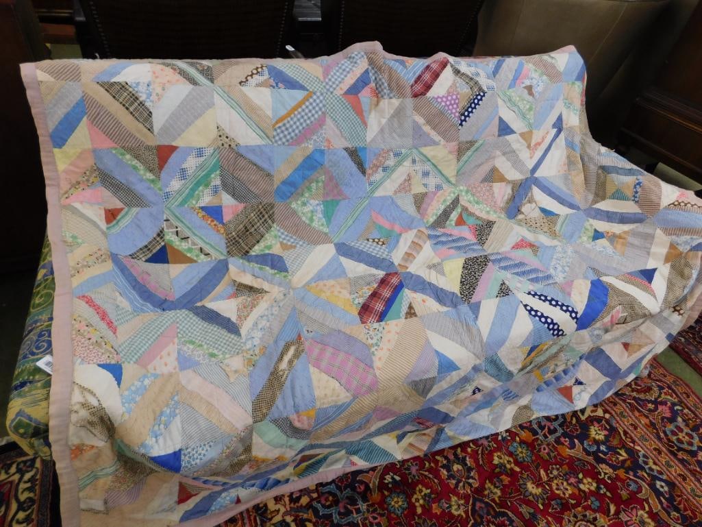 Hand Sewn Quilt - Has Some Tears and Slight Staining - 61" x 77" - 11