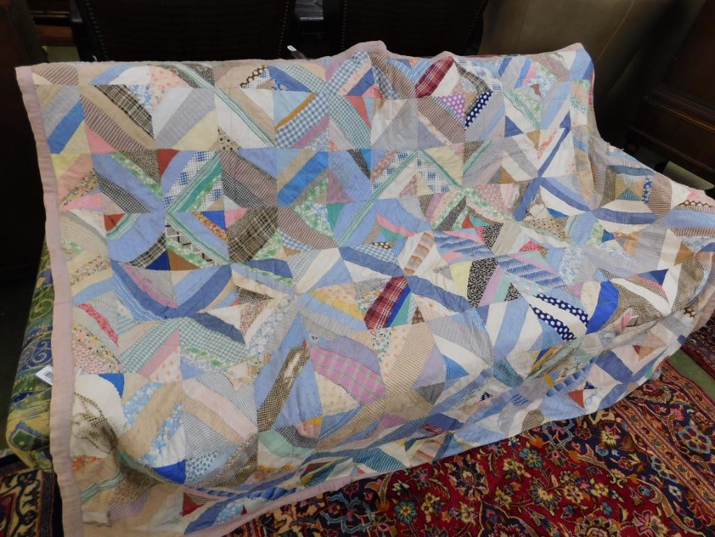 Hand Sewn Quilt - Has Some Tears and Slight Staining - 61" x 77" - 12