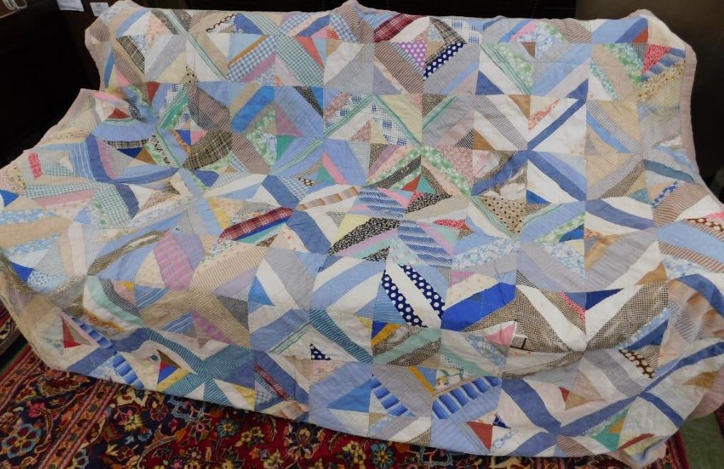 Hand Sewn Quilt - Has Some Tears and Slight Staining - 61" x 77": See Photos For Condition and Details