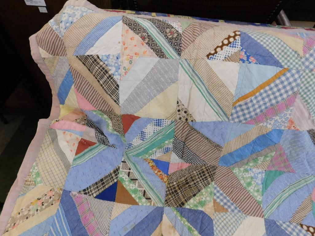 Hand Sewn Quilt - Has Some Tears and Slight Staining - 61" x 77" - 2