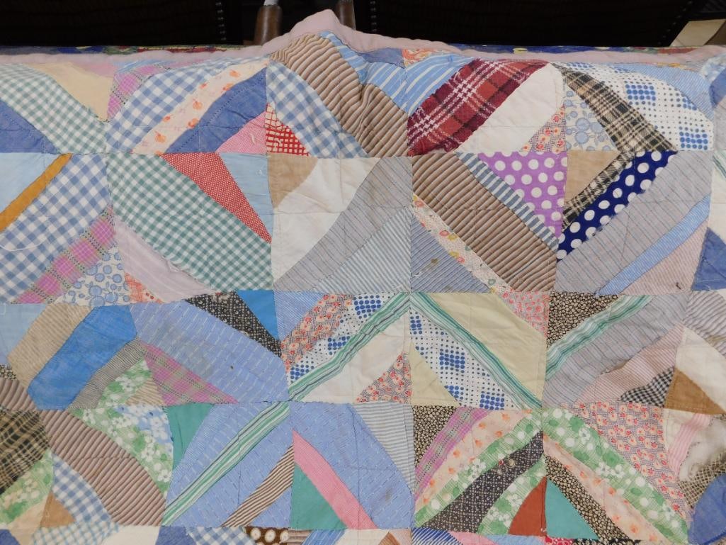 Hand Sewn Quilt - Has Some Tears and Slight Staining - 61" x 77" - 3