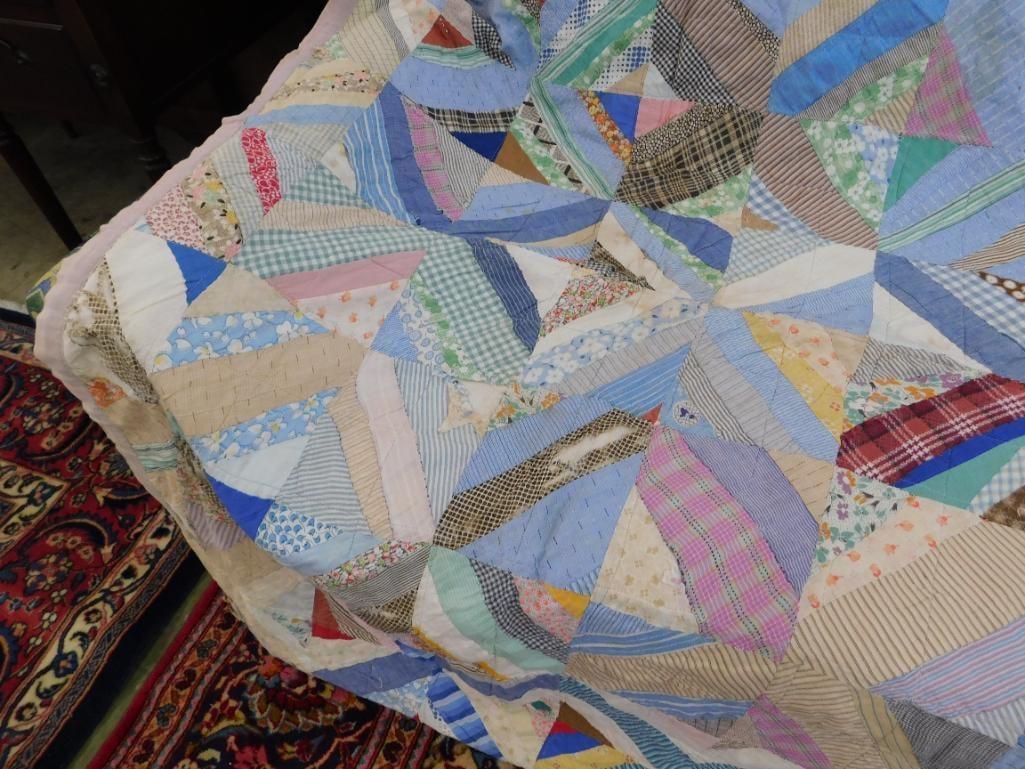 Hand Sewn Quilt - Has Some Tears and Slight Staining - 61" x 77" - 7