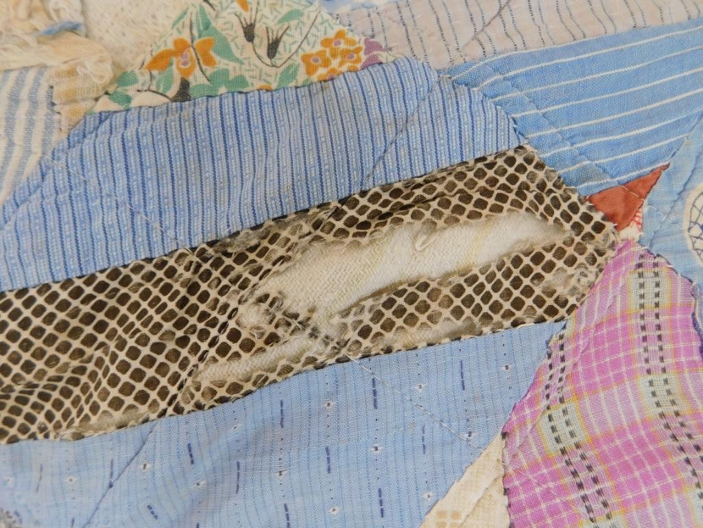 Hand Sewn Quilt - Has Some Tears and Slight Staining - 61" x 77" - 8