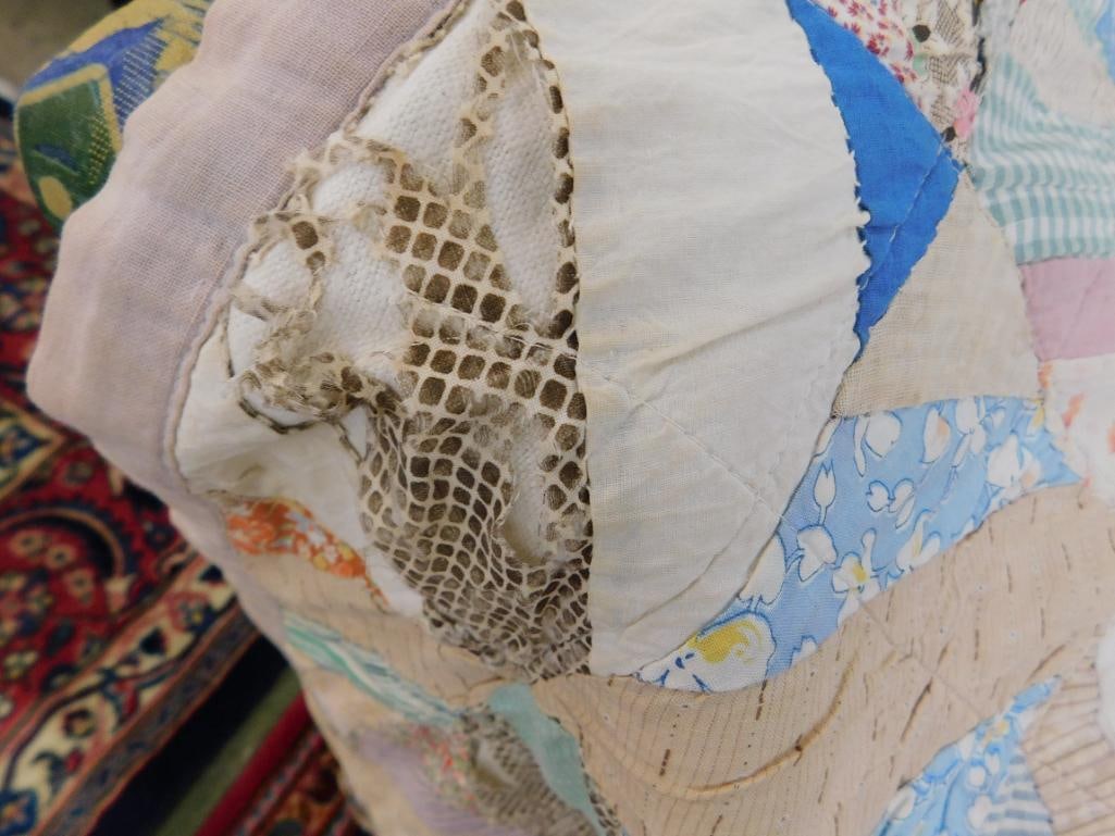 Hand Sewn Quilt - Has Some Tears and Slight Staining - 61" x 77" - 9
