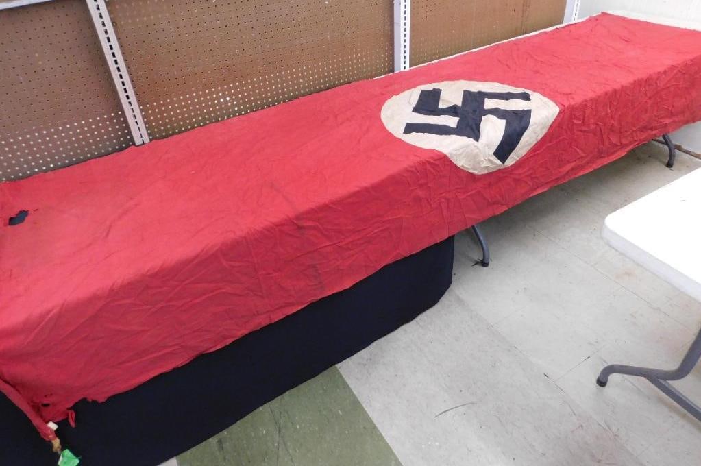 WW2 German Banner - 123.5" x 43" - Has Some Holes - Delicate: See Photos For Condition and Details