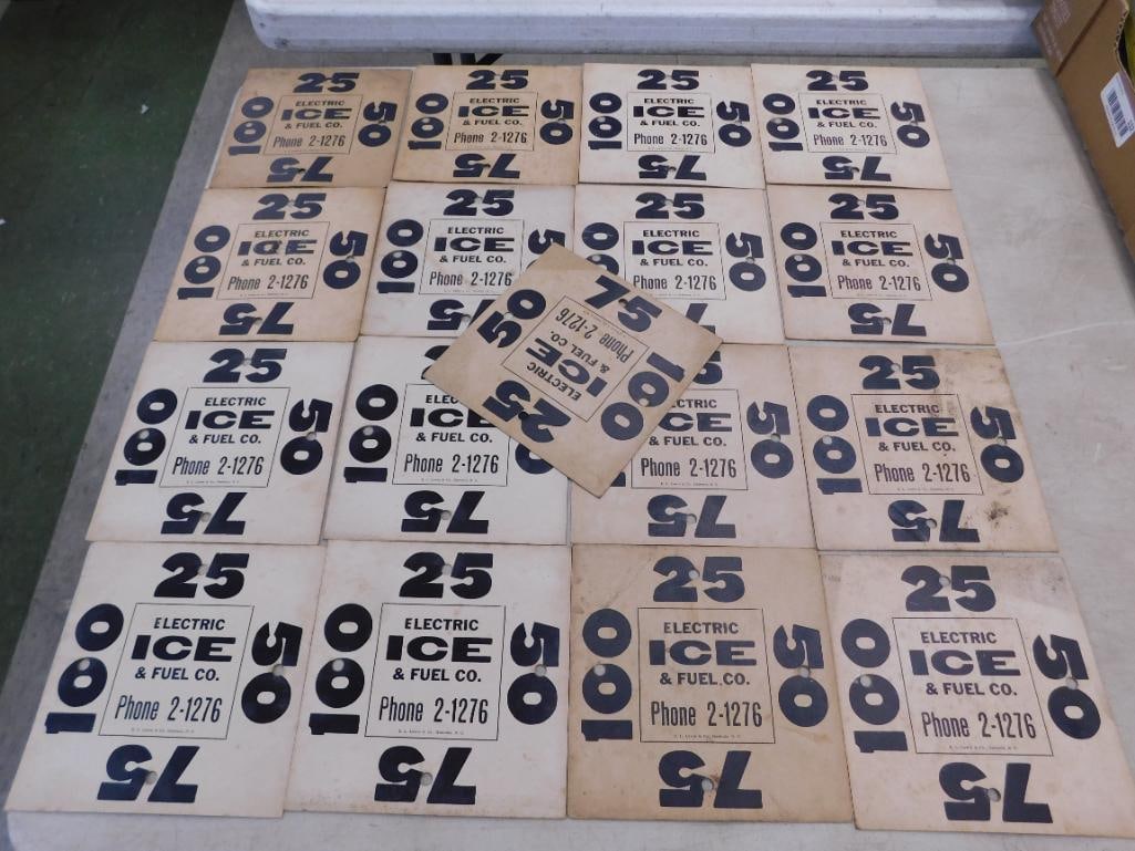 Group of 17 Vintage Ice Delivery Signs: See Photos For Condition and Details