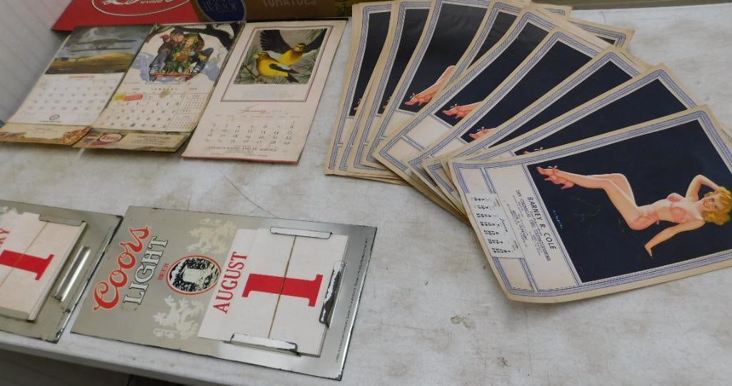 Box Lot with Vintage Calendars - 2 Coors Light - 16 1949 Pin-Up Calendars: See Photos For Condition and Details