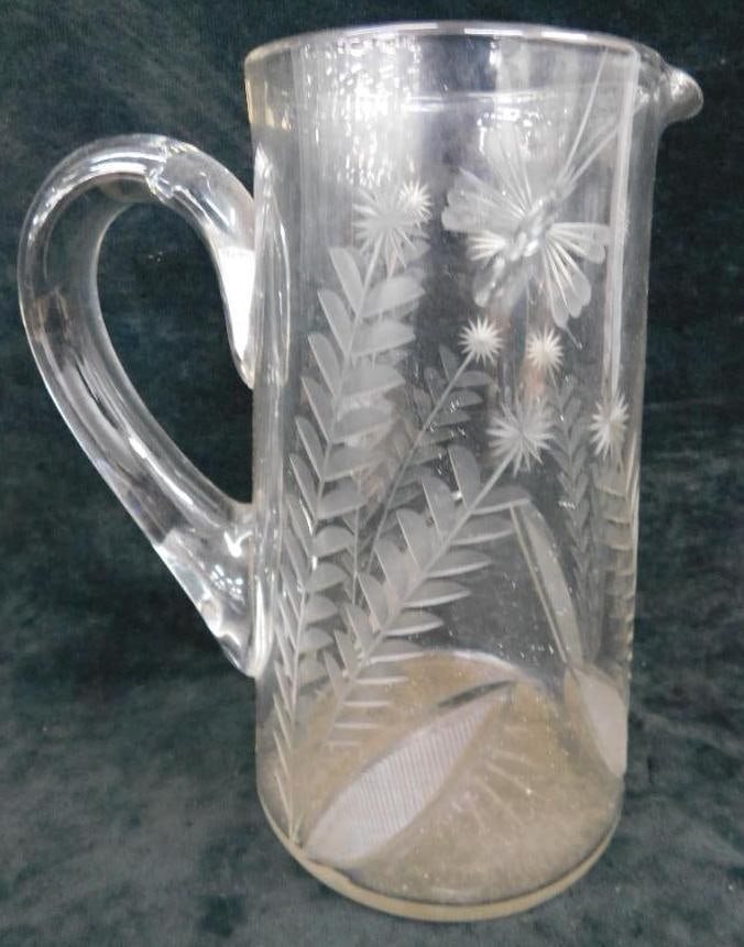 Vintage Etched Pitcher - Butterflies and Flowers - 9" x 7.5" x 5" (1 of 7)