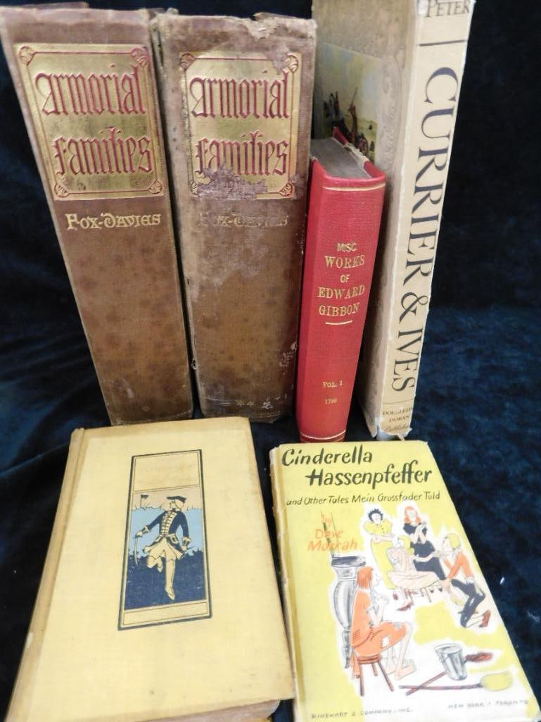 Box Lot of Old Books - 2-1930 "Armorial Families" - 1942 Currier and Ives (1 of 20)