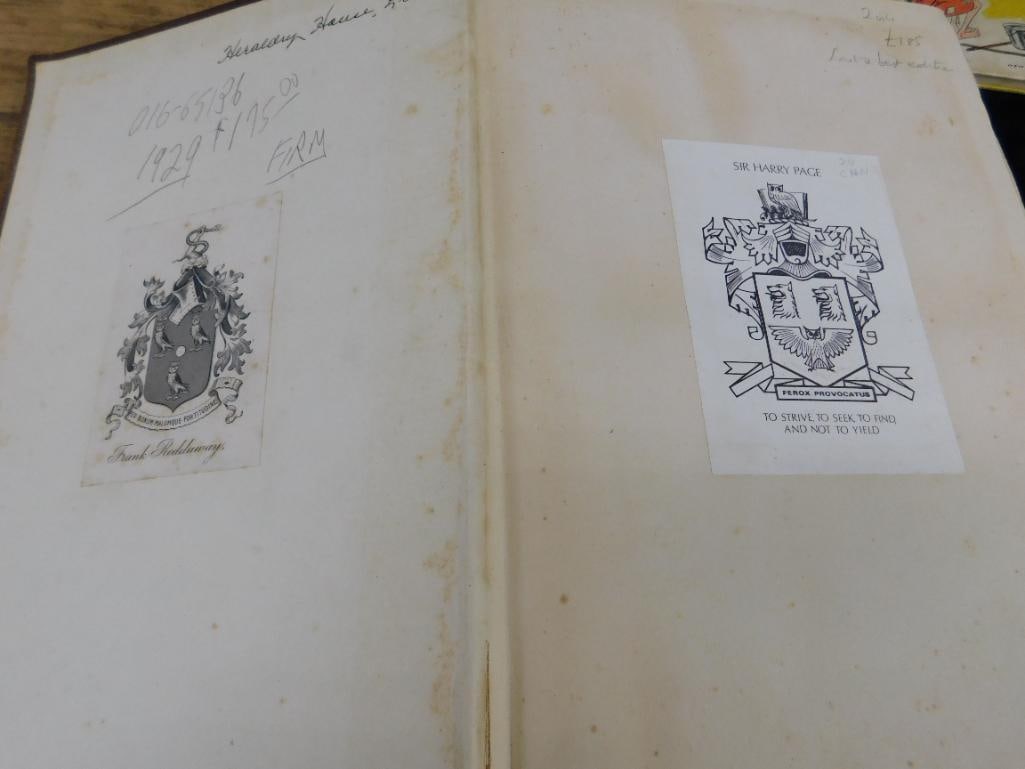 Box Lot of Old Books - 2-1930 "Armorial Families" - 1942 Currier and Ives - 4