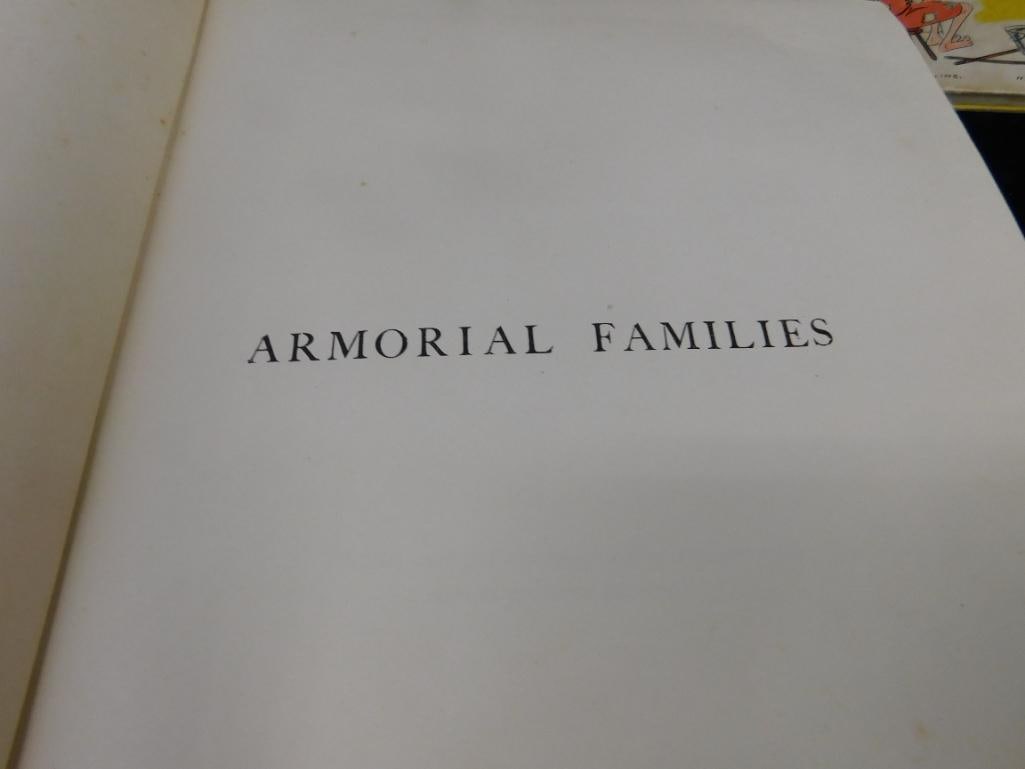 Box Lot of Old Books - 2-1930 "Armorial Families" - 1942 Currier and Ives - 5