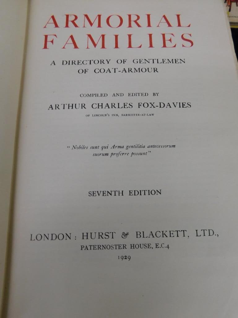 Box Lot of Old Books - 2-1930 "Armorial Families" - 1942 Currier and Ives - 6