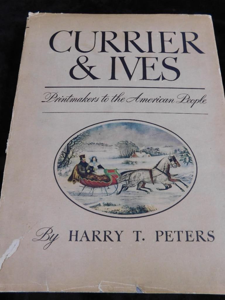 Box Lot of Old Books - 2-1930 "Armorial Families" - 1942 Currier and Ives - 8