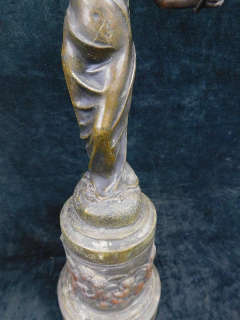 Pair of Matching White Metal Art Nouveau Statues - 1 Has Hole in Base - 10