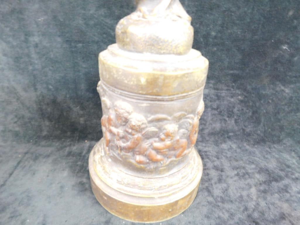 Pair of Matching White Metal Art Nouveau Statues - 1 Has Hole in Base - 11