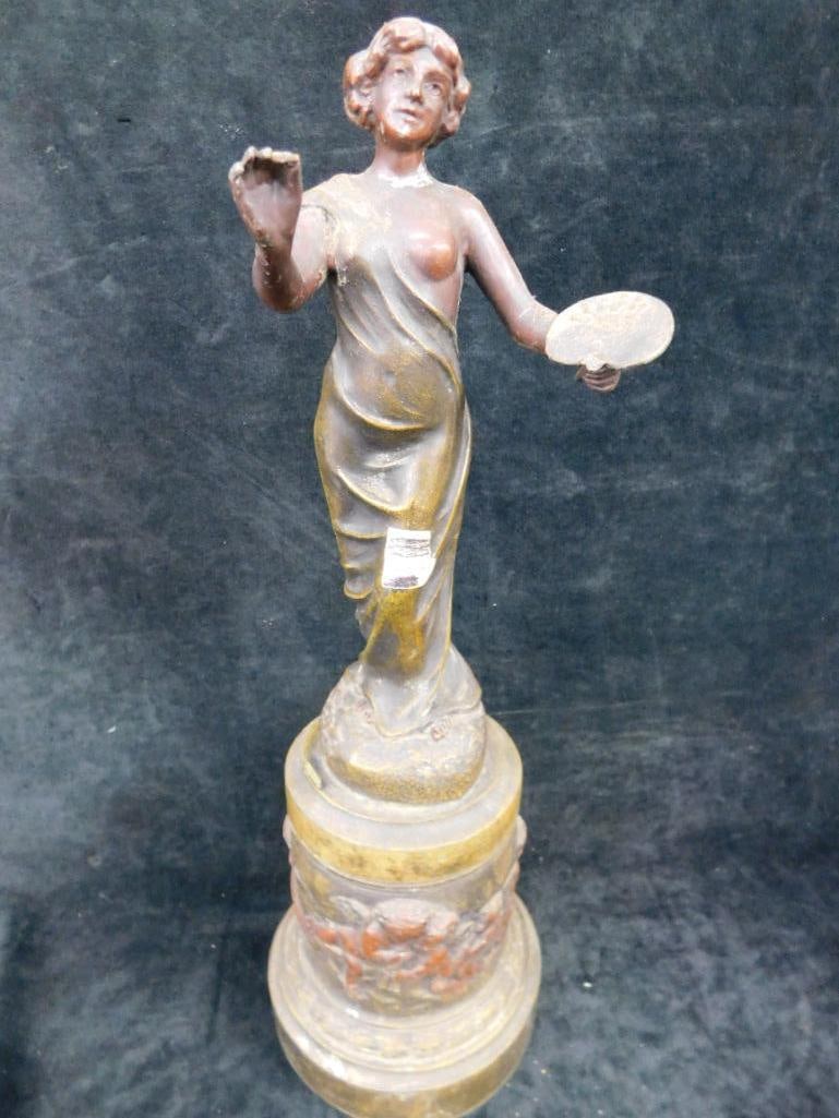 Pair of Matching White Metal Art Nouveau Statues - 1 Has Hole in Base - 2