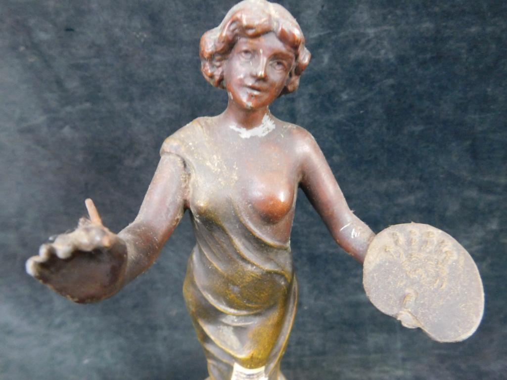 Pair of Matching White Metal Art Nouveau Statues - 1 Has Hole in Base - 3