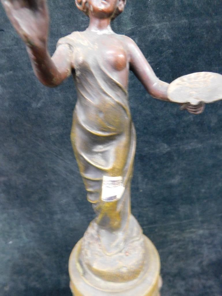 Pair of Matching White Metal Art Nouveau Statues - 1 Has Hole in Base - 4