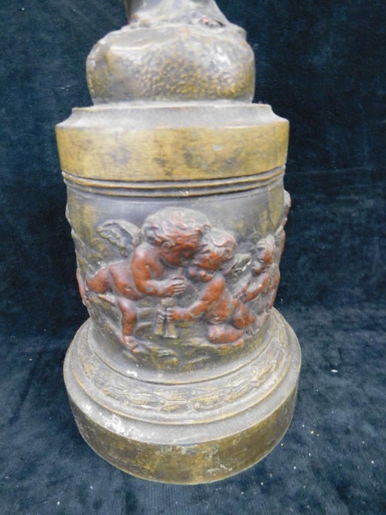 Pair of Matching White Metal Art Nouveau Statues - 1 Has Hole in Base - 5