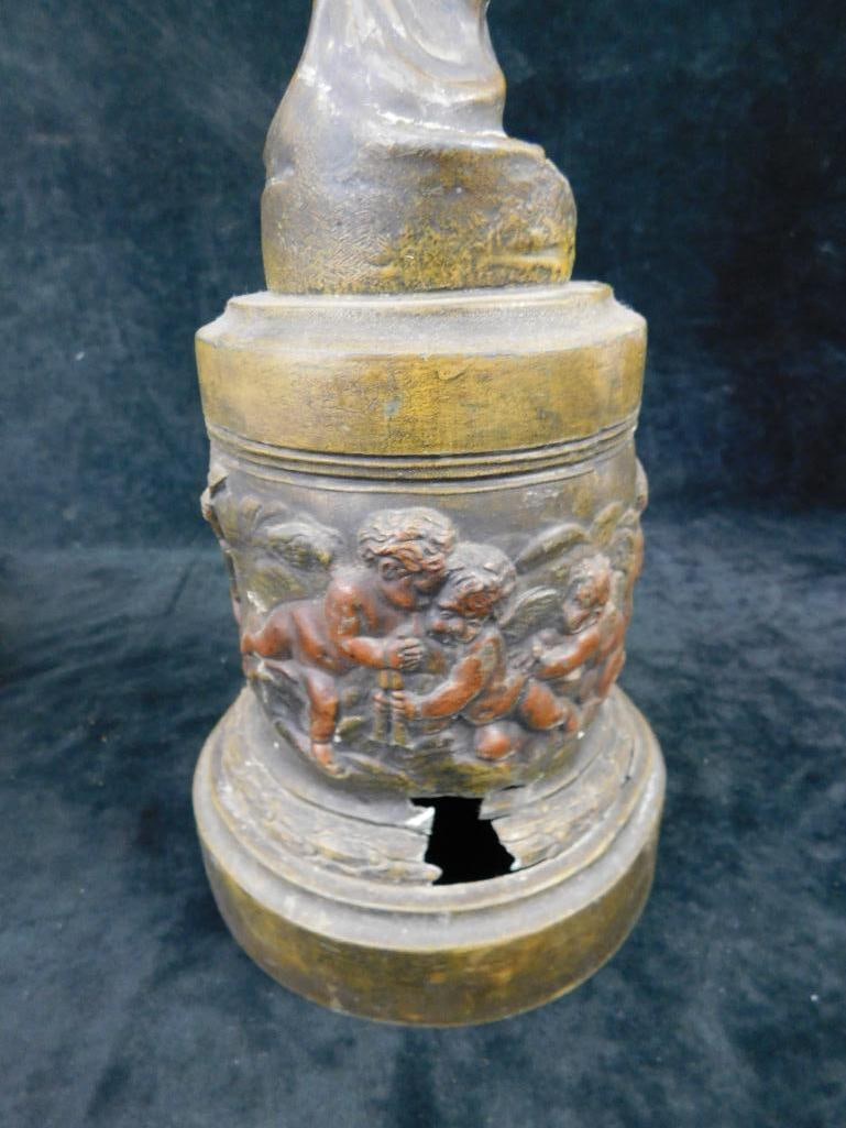 Pair of Matching White Metal Art Nouveau Statues - 1 Has Hole in Base - 7