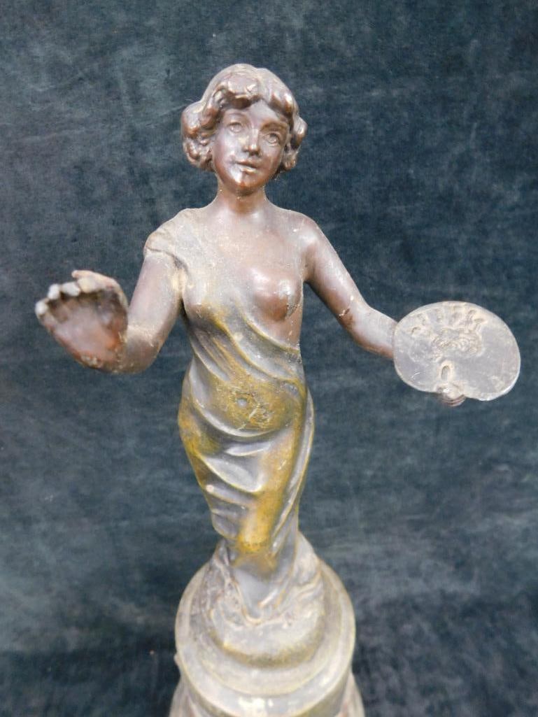 Pair of Matching White Metal Art Nouveau Statues - 1 Has Hole in Base - 9