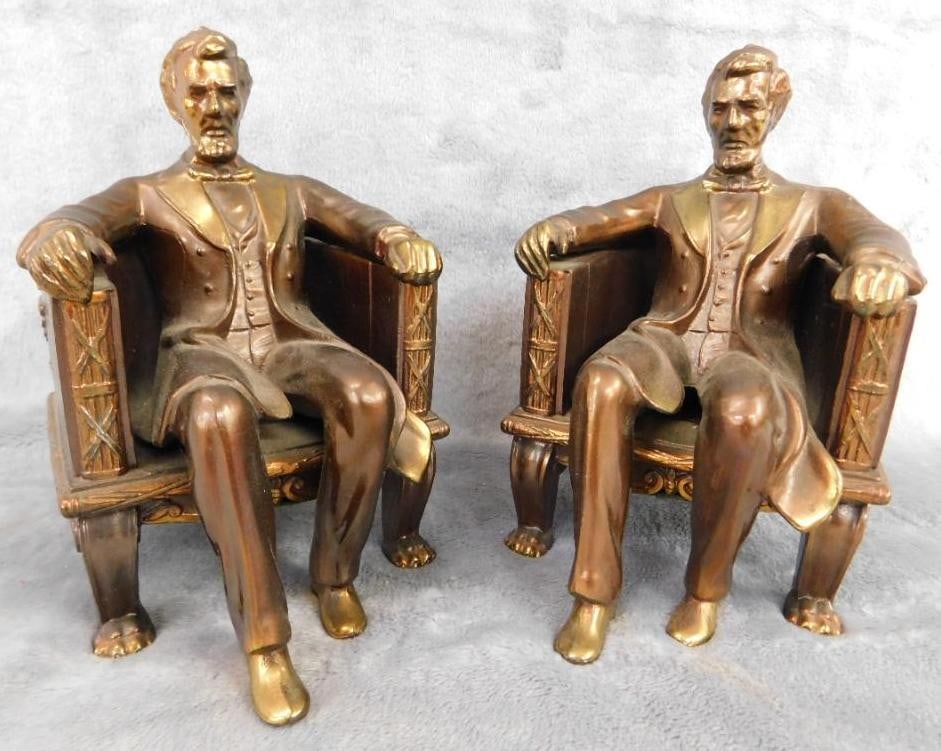 Vintage Dodge Inc. Metal Abe Lincoln Bookends - Each 6.5" x 4" x 5.5": See Photos For Condition and Details