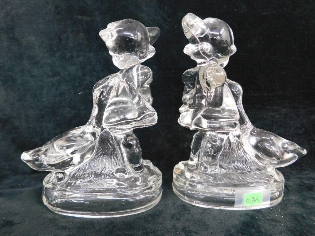 Pair of "Girl with Geese" Glass Bookends - Each 7.5" x 5.5" x 3.5" - 10