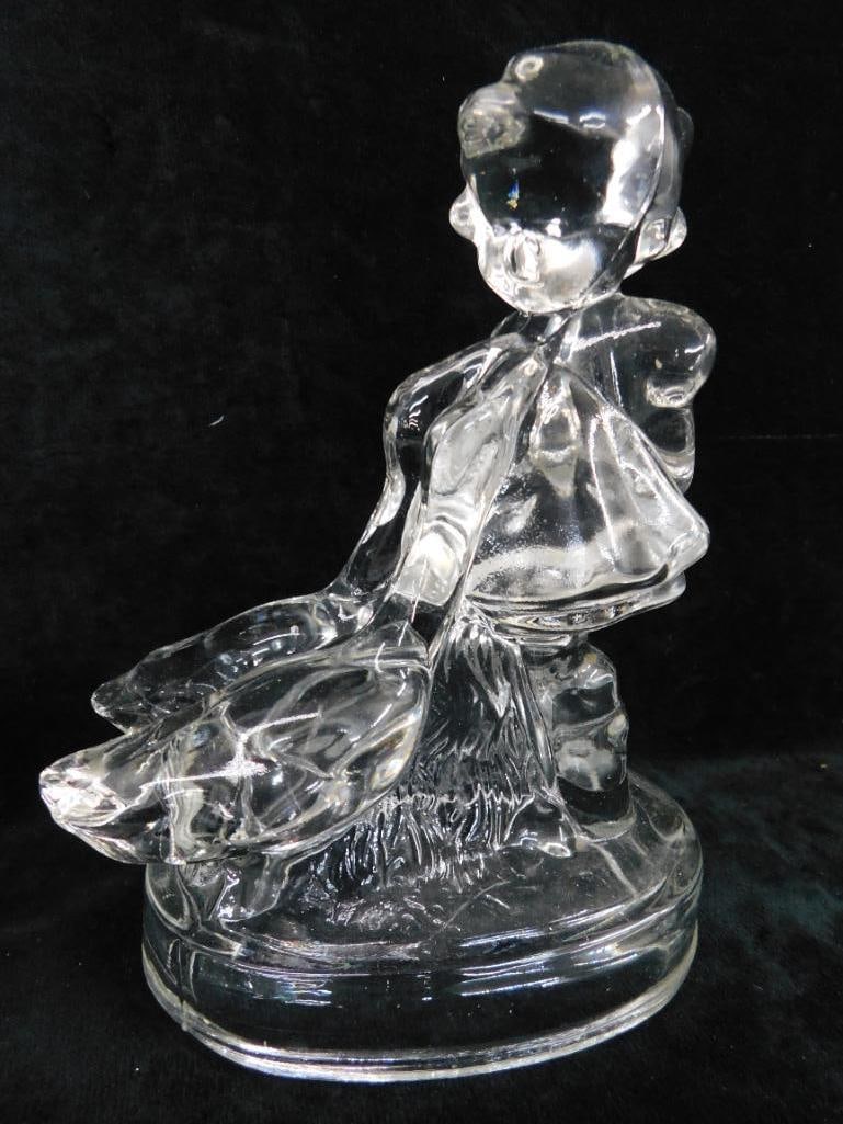Pair of "Girl with Geese" Glass Bookends - Each 7.5" x 5.5" x 3.5" - 2