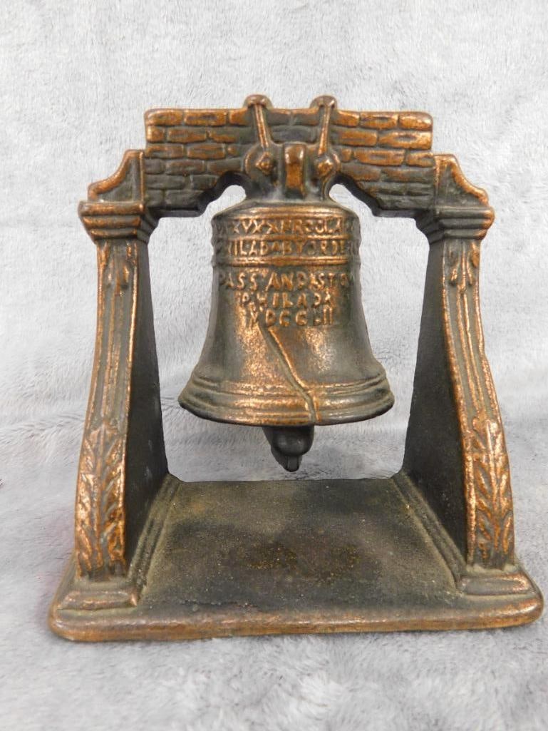 Pair of Vintage Cast Iron "Liberty Bell" Bookends - 4.5" x 4.75" x 2" - 2