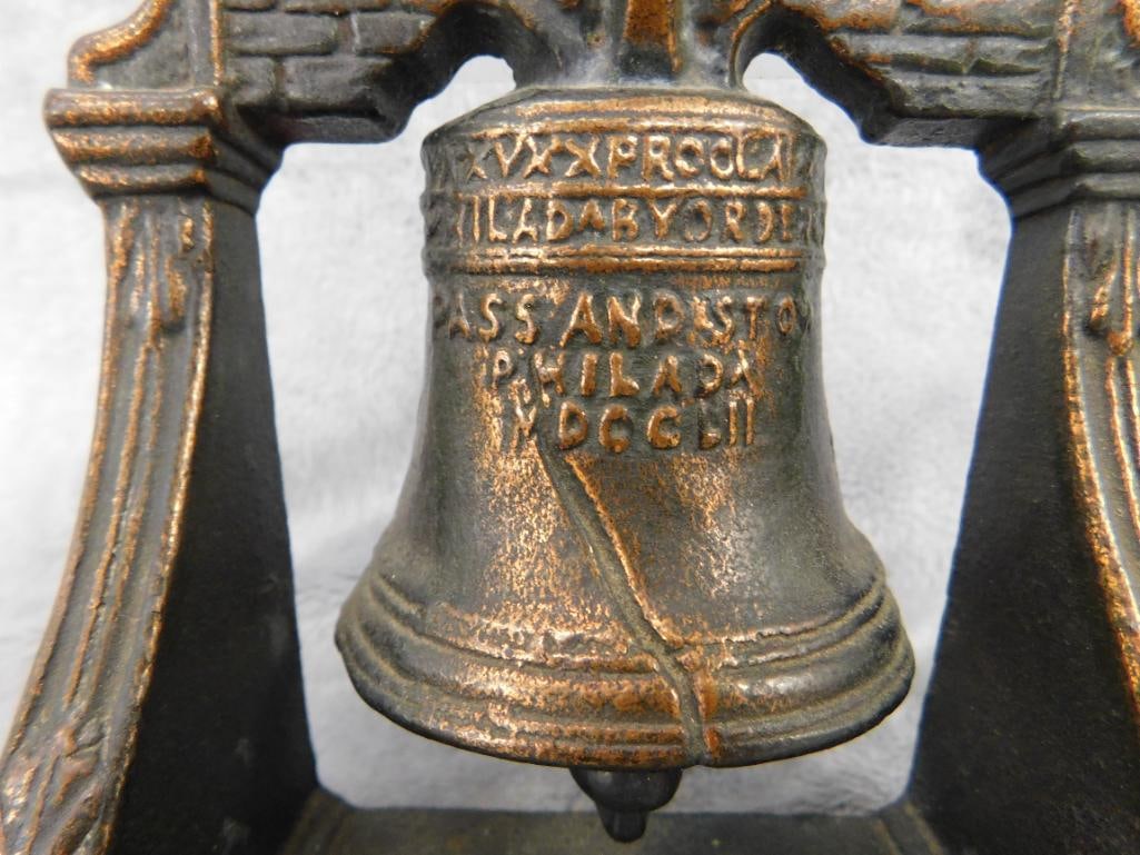 Pair of Vintage Cast Iron "Liberty Bell" Bookends - 4.5" x 4.75" x 2" - 3