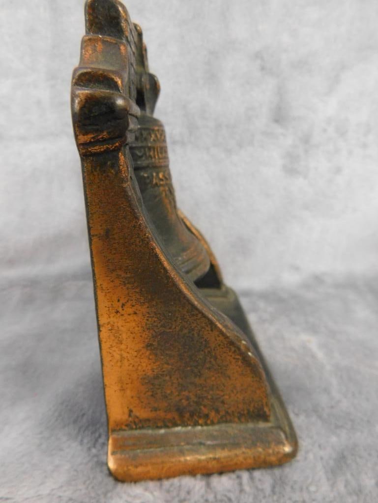 Pair of Vintage Cast Iron "Liberty Bell" Bookends - 4.5" x 4.75" x 2" - 4