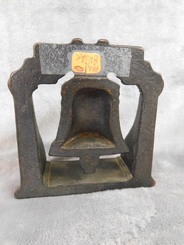 Pair of Vintage Cast Iron "Liberty Bell" Bookends - 4.5" x 4.75" x 2" - 5