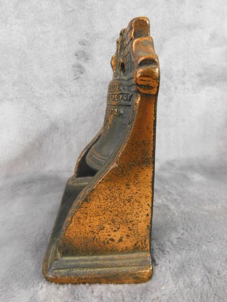 Pair of Vintage Cast Iron "Liberty Bell" Bookends - 4.5" x 4.75" x 2" - 6