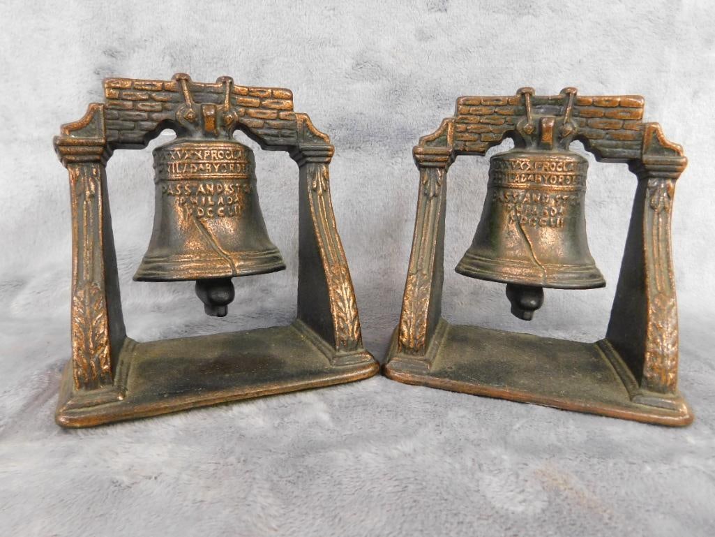 Pair of Vintage Cast Iron "Liberty Bell" Bookends - 4.5" x 4.75" x 2" - 9