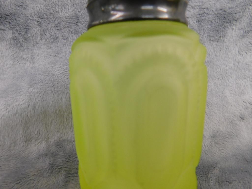Pair of Vaseline / Uranium Glass Salt And Pepper Shakers - Rare - Stars and Moon - 5