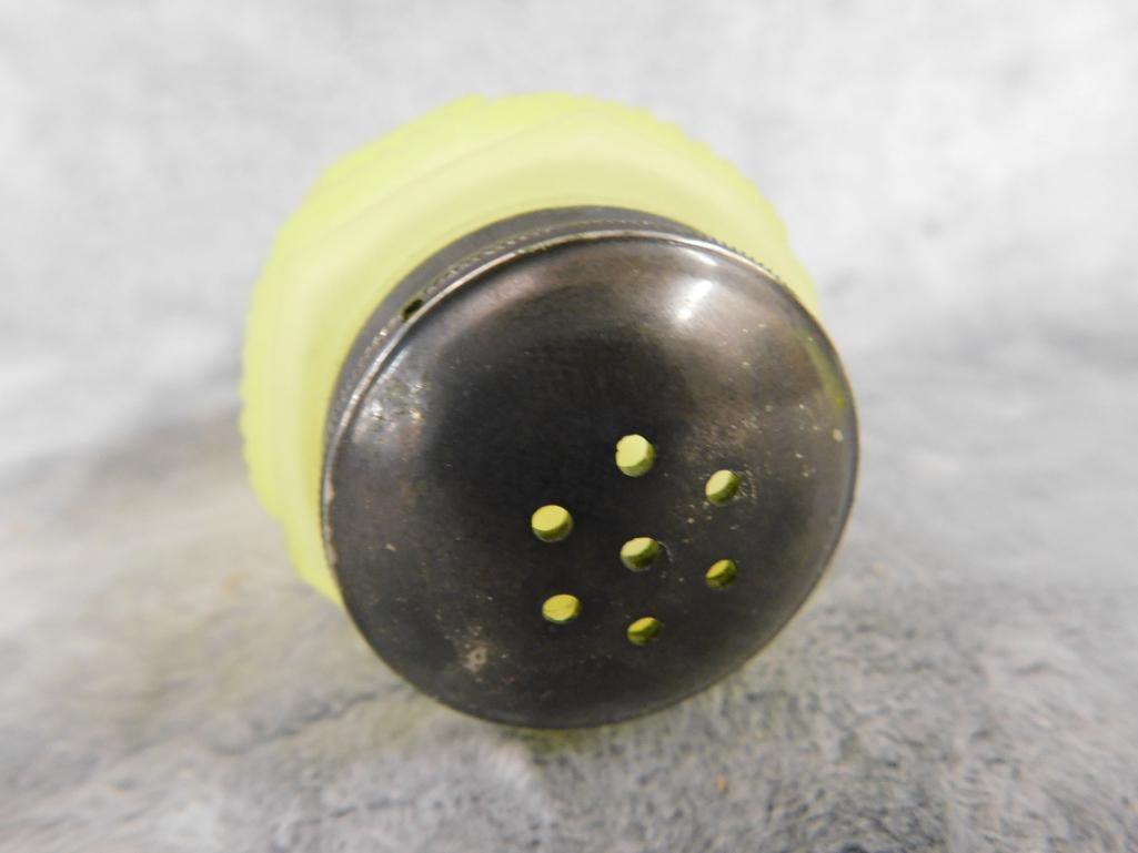Pair of Vaseline / Uranium Glass Salt And Pepper Shakers - Rare - Stars and Moon - 6