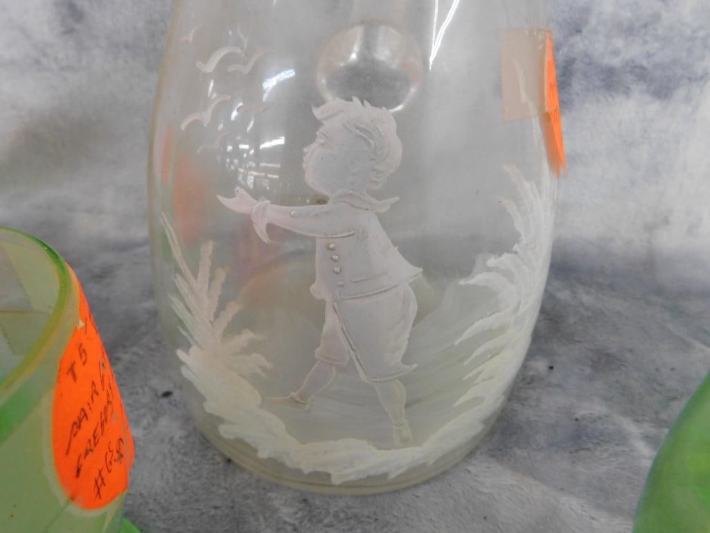 Vintage Mary Gregory Pitcher with 6 Glasses - Glasses Are Uranium / Vaseline Glass - 3