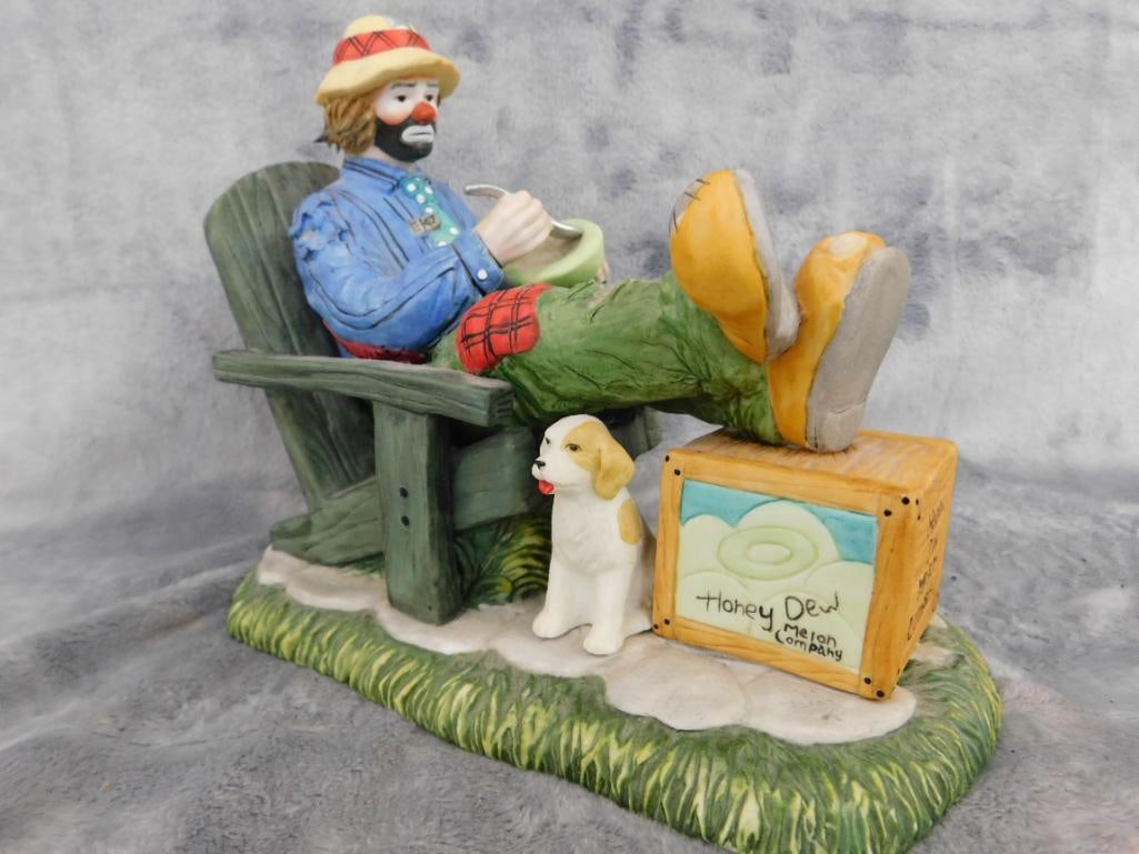 Hand Signed Emmett Kelly Porcelain Clown Figurine - 6.5" x 8" x 4.5" - 11