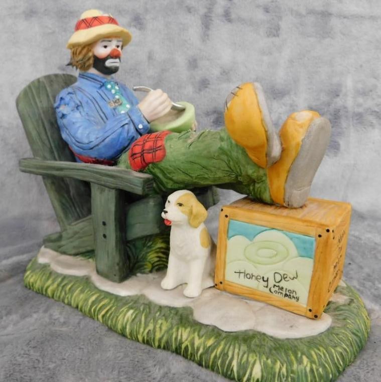Hand Signed Emmett Kelly Porcelain Clown Figurine - 6.5" x 8" x 4.5": See Photos For Condition and Details