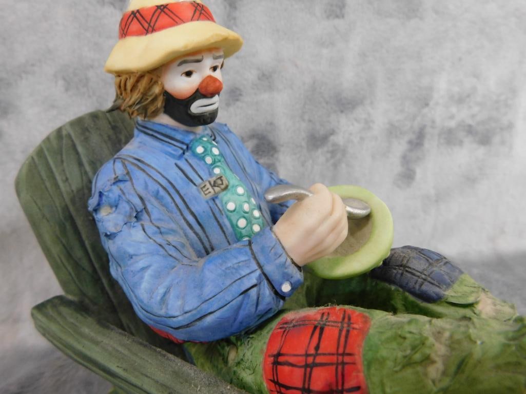 Hand Signed Emmett Kelly Porcelain Clown Figurine - 6.5" x 8" x 4.5" - 3